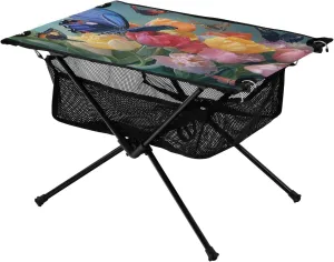 Camping Table Lightweight Portable Folding Table with Mesh Storage Net Tulip Butterfly Flower Ideal for Camping Hiking Beach Picnic Travel Backyard