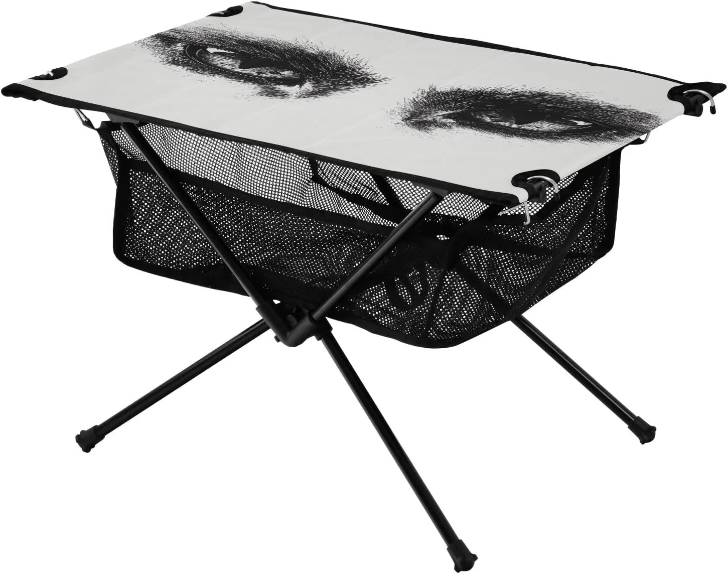 Camping Table Lightweight Portable Folding Table with Mesh Storage Net White Animal Eye Ideal for Camping Hiking Beach Picnic Travel Backyard