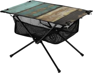 Camping Table Lightweight Portable Folding Table with Mesh Storage Net Wood Grain Blue Black Ideal for Camping Hiking Beach Picnic Travel Backyard