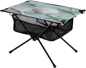 Camping Table Lightweight Portable Folding Table with Mesh Storage Net Wood Grain Blue Shell Ideal for Camping Hiking Beach Picnic Travel Backyard