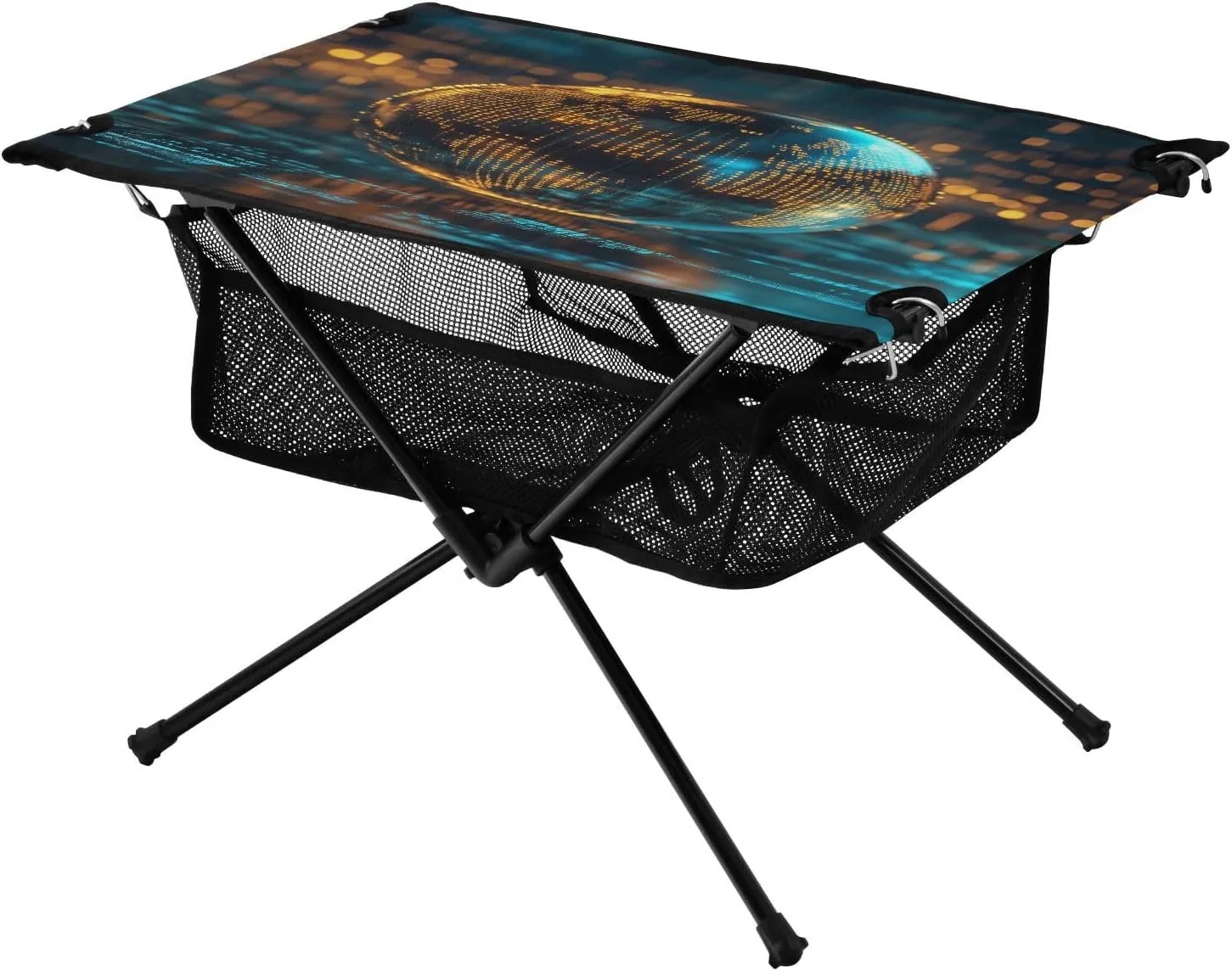 Camping Table Lightweight Portable Folding Table with Mesh Storage Net World Map Sphere Ideal for Camping Hiking Beach Picnic Travel Backyard