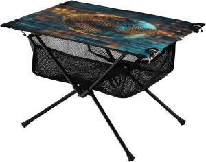 Camping Table Lightweight Portable Folding Table with Mesh Storage Net World Map Sphere Ideal for Camping Hiking Beach Picnic Travel Backyard