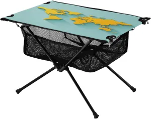 Camping Table Lightweight Portable Folding Table with Mesh Storage Net Yellow World Map Ideal for Camping Hiking Beach Picnic Travel Backyard
