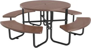 Camping Table, Round Metal Picnic Table with Umbrella Hole, Open Air 46 Inch Portable Picnic Table Furniture, Sturdy Stainless Steel Mesh Commercial Tables for Outdoor, Patio, Store, Easy Installation