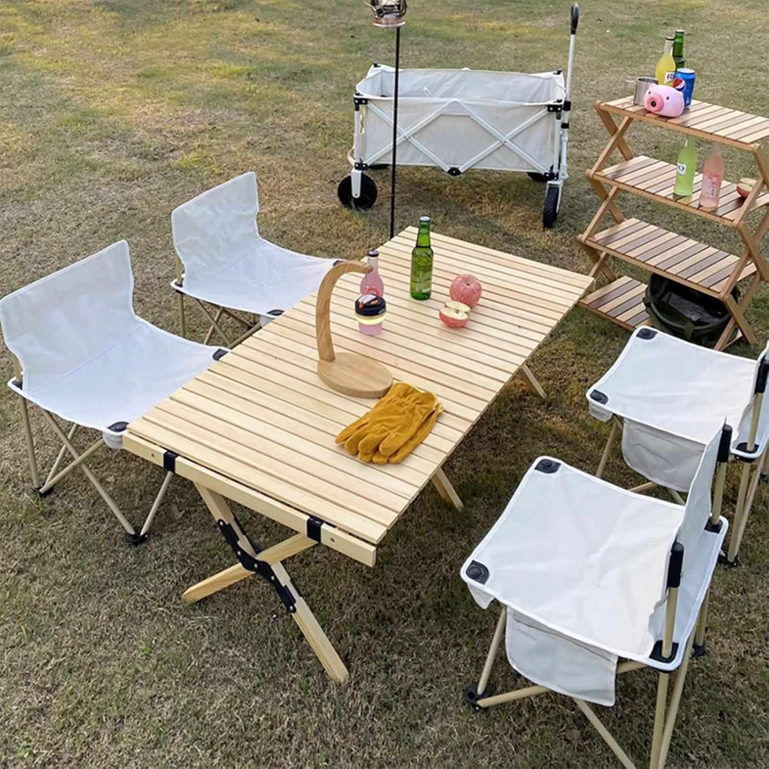 Camping Table Solid Wood Roll Up Table Portable Foldable Vehicle-Mounted Low Picnic Table Folding Beach Table Outdoor Supplies,L(Length120cm)