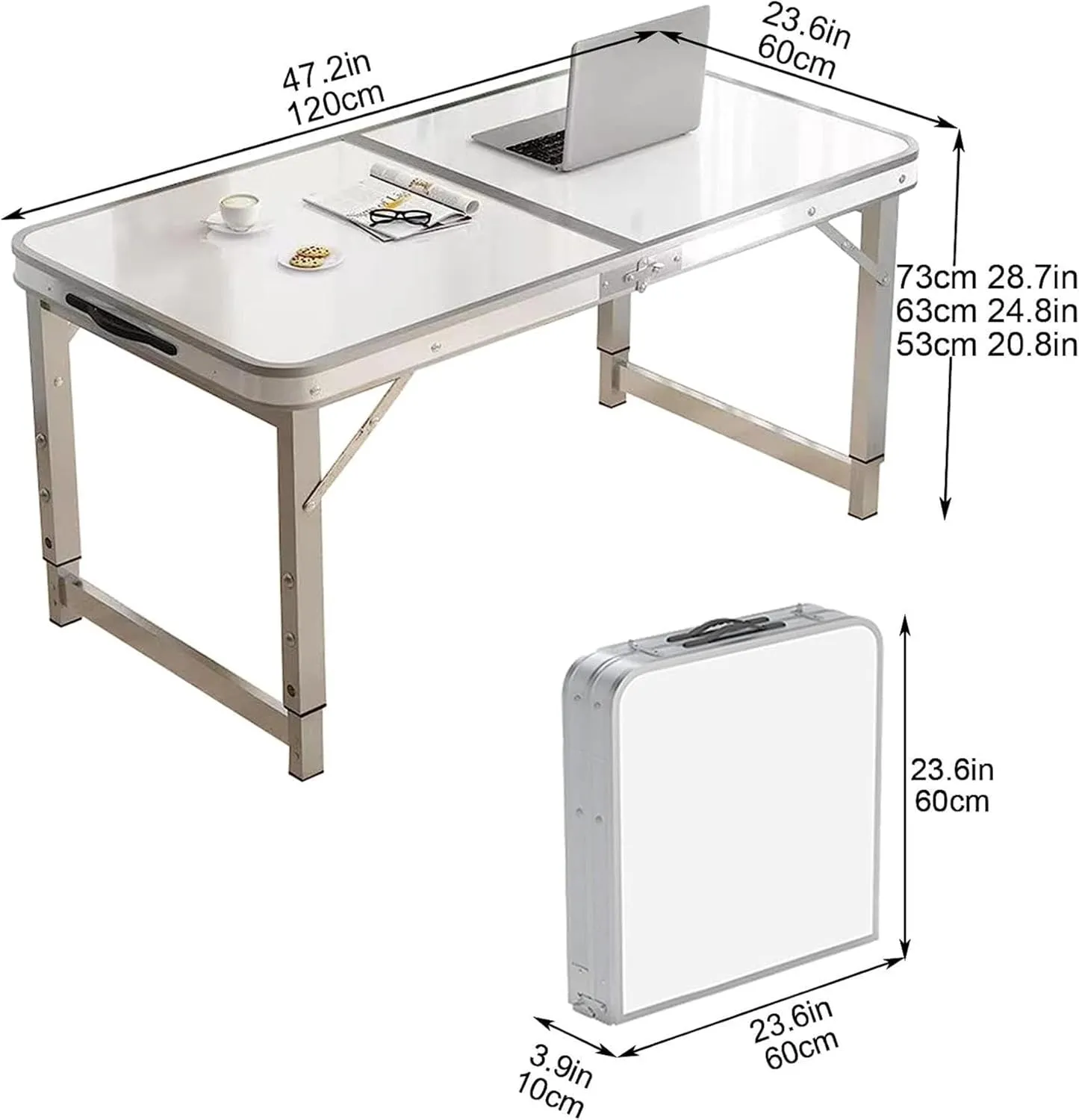 Camping Tables Folding Aluminum Table with Handle Desktop Height Adjustable Portable Trestle Table for Outdoor Market Beach Garden BBQ,Waterproof