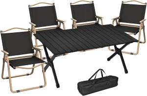 Camping Tables Folding Table Chair Set with Roll up Desktop Portable Beach Tables Camp Table for Sand Garden BBQ Party,with Carry Bag/Set 4Ft Table   4 Chairs