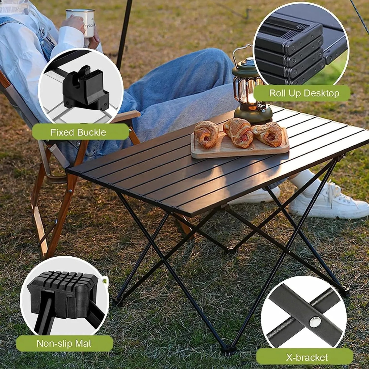 Camping Tables Lightweight Folding Camping,Roll up Aluminum Table with Bag,Portable Outdoor Picnic,Small Ultralight Camp Table for Sand BBQ Party Hiking Travel