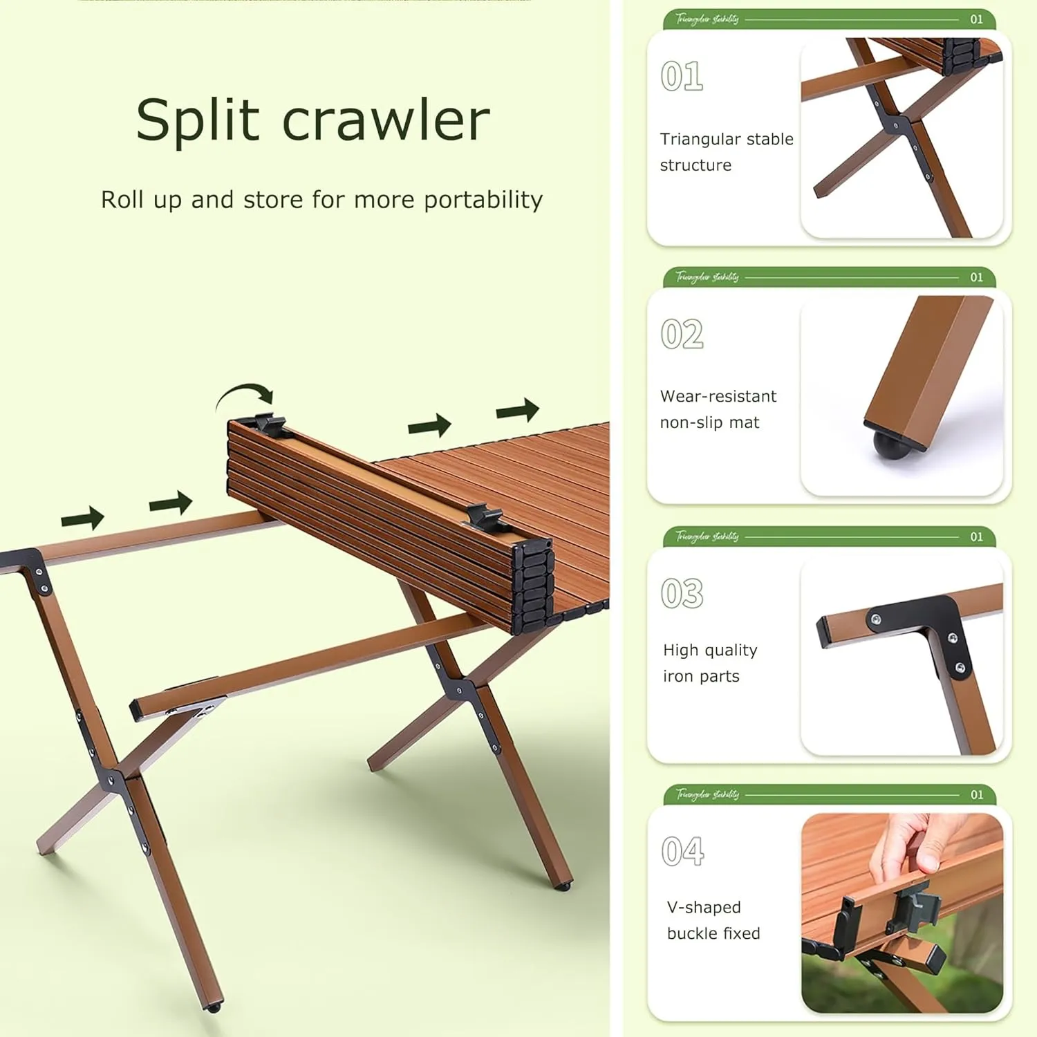 Camping Tables That Fold Up Lightweight, Aluminum Roll Up Portable Folding Camp Picnic Table With Four Chairs, Collapsible Side Table For Outdoor Activities Beach, BBQ,Hiking And Dining,for 4-8 People