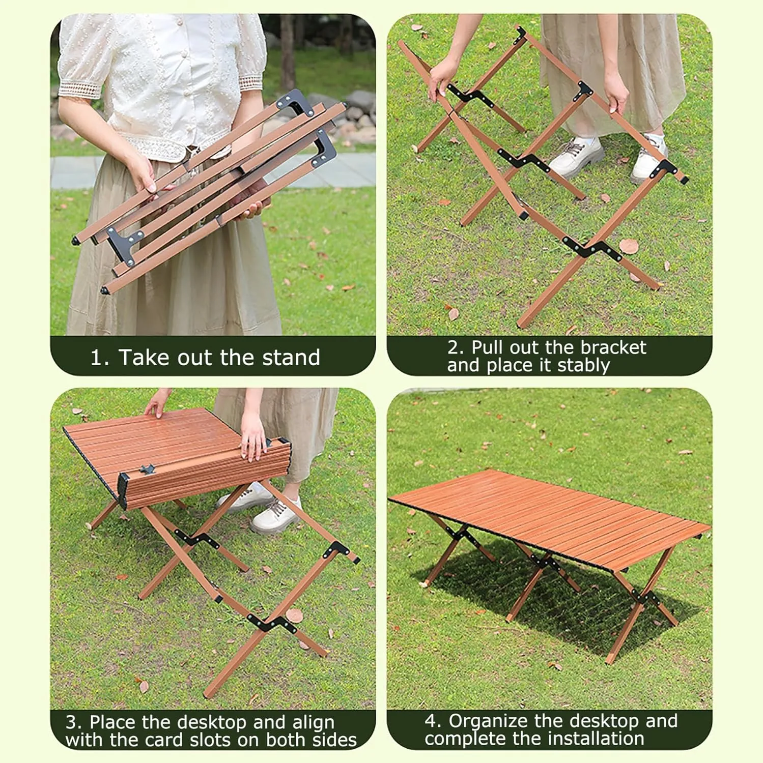 Camping Tables That Fold Up Lightweight, Aluminum Roll Up Portable Folding Camp Picnic Table With Four Chairs, Collapsible Side Table For Outdoor Activities Beach, BBQ,Hiking And Dining,for 4-8 People