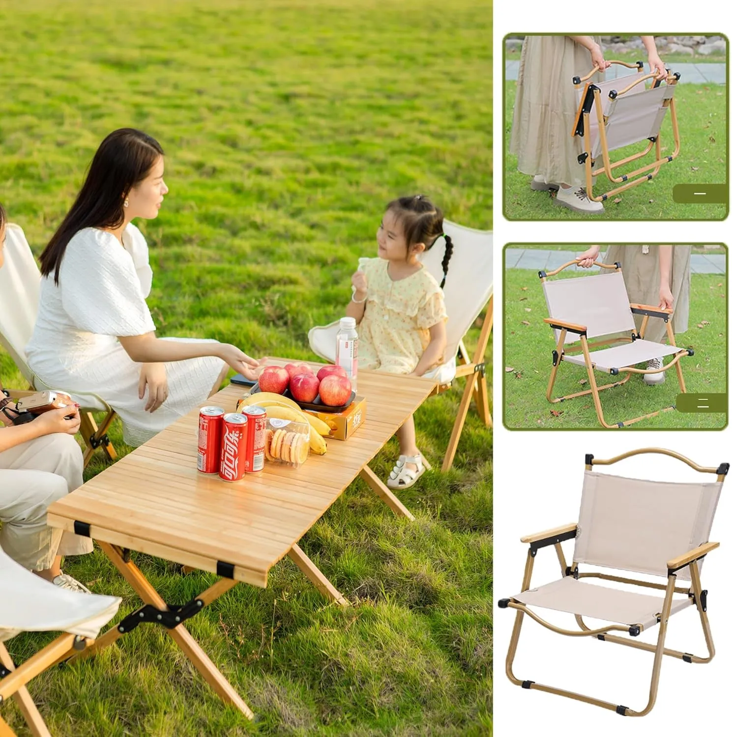 Camping Tables That Fold Up Lightweight, Aluminum Roll Up Portable Folding Camp Picnic Table With Four Chairs, Collapsible Side Table For Outdoor Activities Beach, BBQ,Hiking And Dining,for 4-8 People