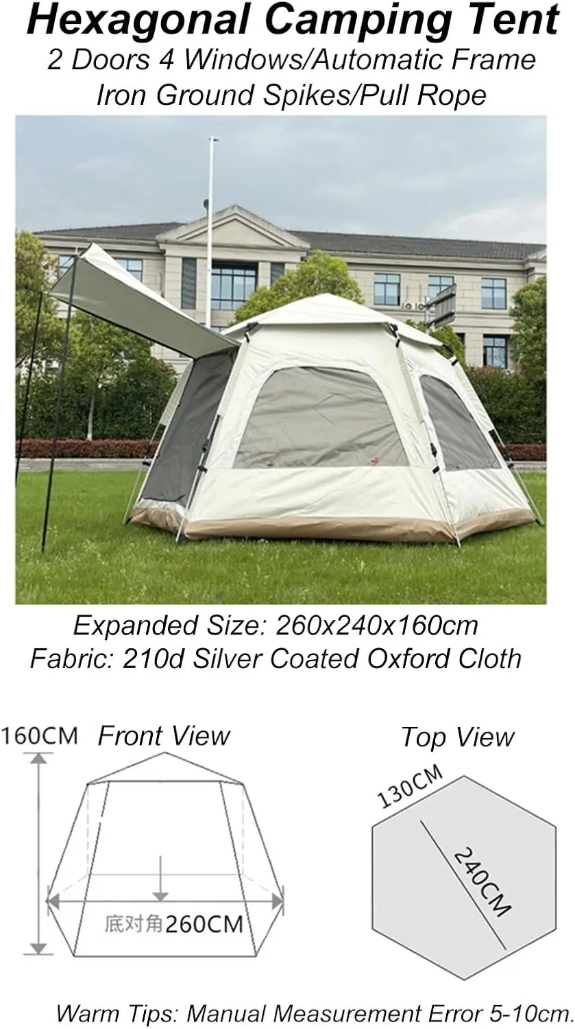 Camping Tent Automatic Hydraulic Pop Up Instant Tent 4-8 Person Outdoor Portable Picnic Camping Tent Hexagonal Design 2 Doors 4 Mesh Windows