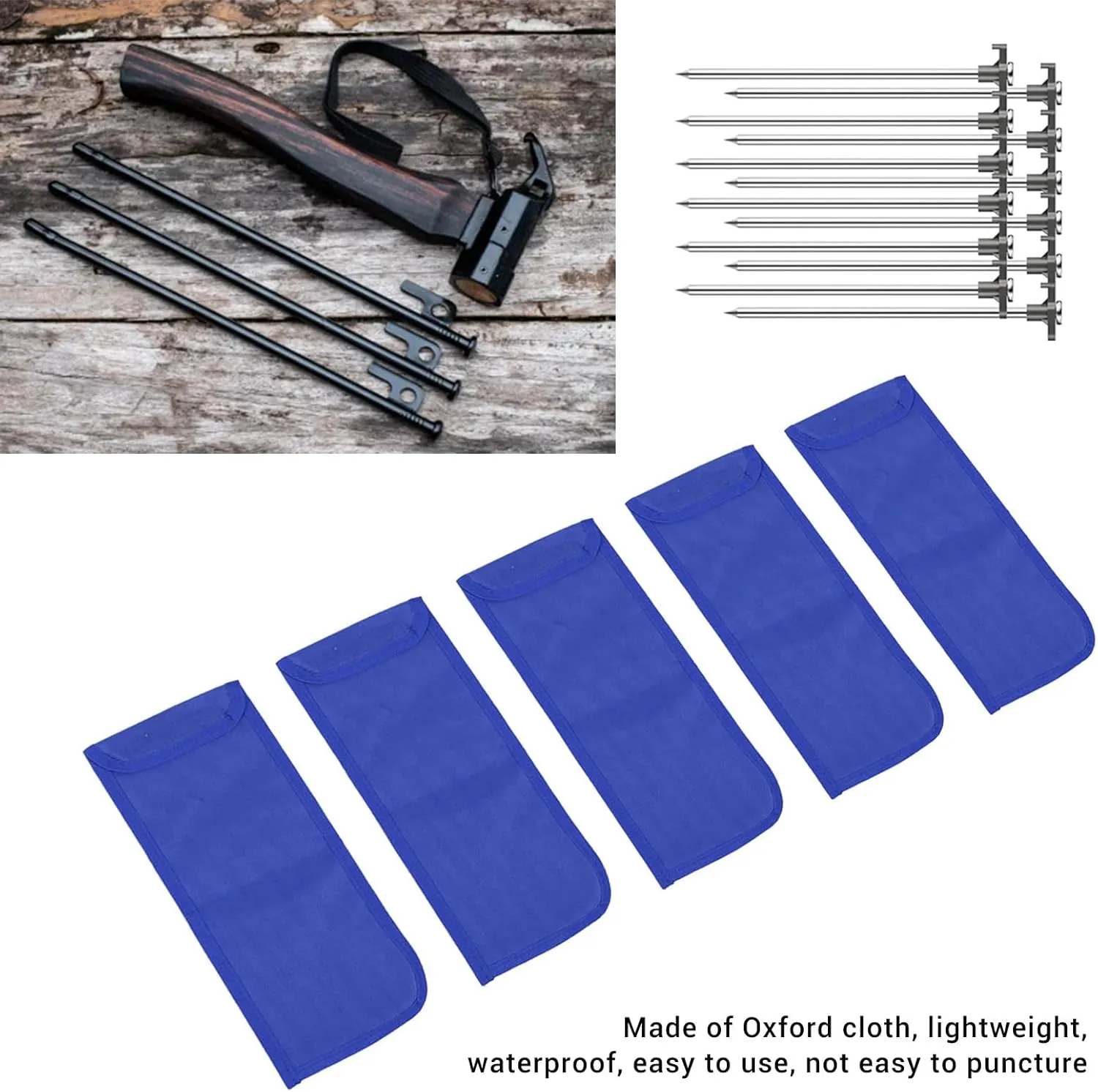 Camping Tent Stake Bag Multifunctional Nail Pouch Storage for Hiking (Blue)