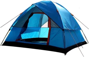 Camping Tent with Snow Skirt Large 3-4 Person Family Tent 4-Season Double Layer Dome Tent,Blue
