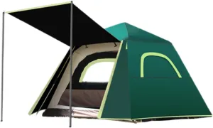 Camping Tent，Instant Pop Up Tent with Tarp，Indoor and outdoor simple tent setup for 3-4 people，with Carry Bag and 2 Hall Poles，3000mm Waterproof Rating，Ideal for Family Outdoor Hiking