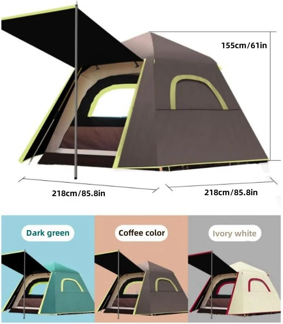 Camping Tent，Instant Pop Up Tent with Tarp，Indoor and outdoor simple tent setup for 3-4 people，with Carry Bag and 2 Hall Poles，3000mm Waterproof Rating，Ideal for Family Outdoor Hiking