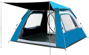 Camping-Tents 3/4 Person Windproof Family Tent Double Layer Tent Ventilated Mesh Windows Portable Waterproof Tents for All Seasons Blue