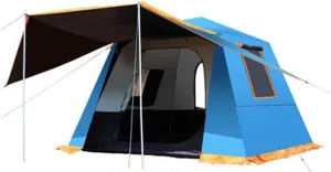 Camping Tents Shelter Portable Waterproof Hold 3-4 Persons Instant Setup Pop Up Tent with Top Rainfly Doors Mesh Windows UV Protection Carry BagFor Camping Hiking Mountaineering ( Color : Blue )