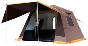 Camping Tents Shelter Portable Waterproof Hold 3-4 Persons Instant Setup Pop Up Tent with Top Rainfly Doors Mesh Windows UV Protection Carry BagFor Camping Hiking Mountaineering ( Color : Brown )