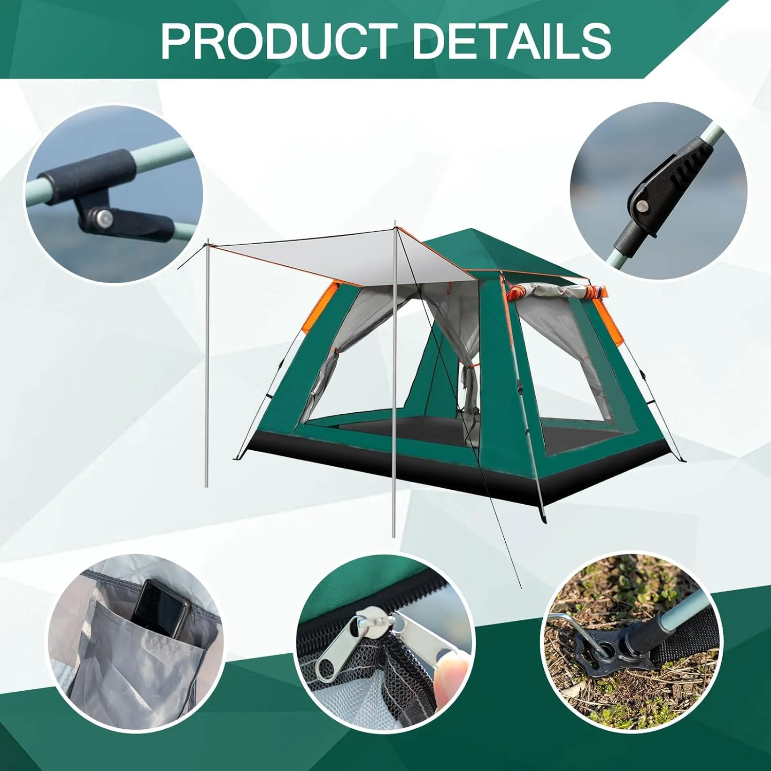 Camping Tents with Hammock for 3 to 4 Persons, Lightweight Family Tent with Mesh Windows Waterproof Easy Tents Instant Pop-Up Tents 60s Easy Setup Tent for Adults Kids Hiking Music Festival