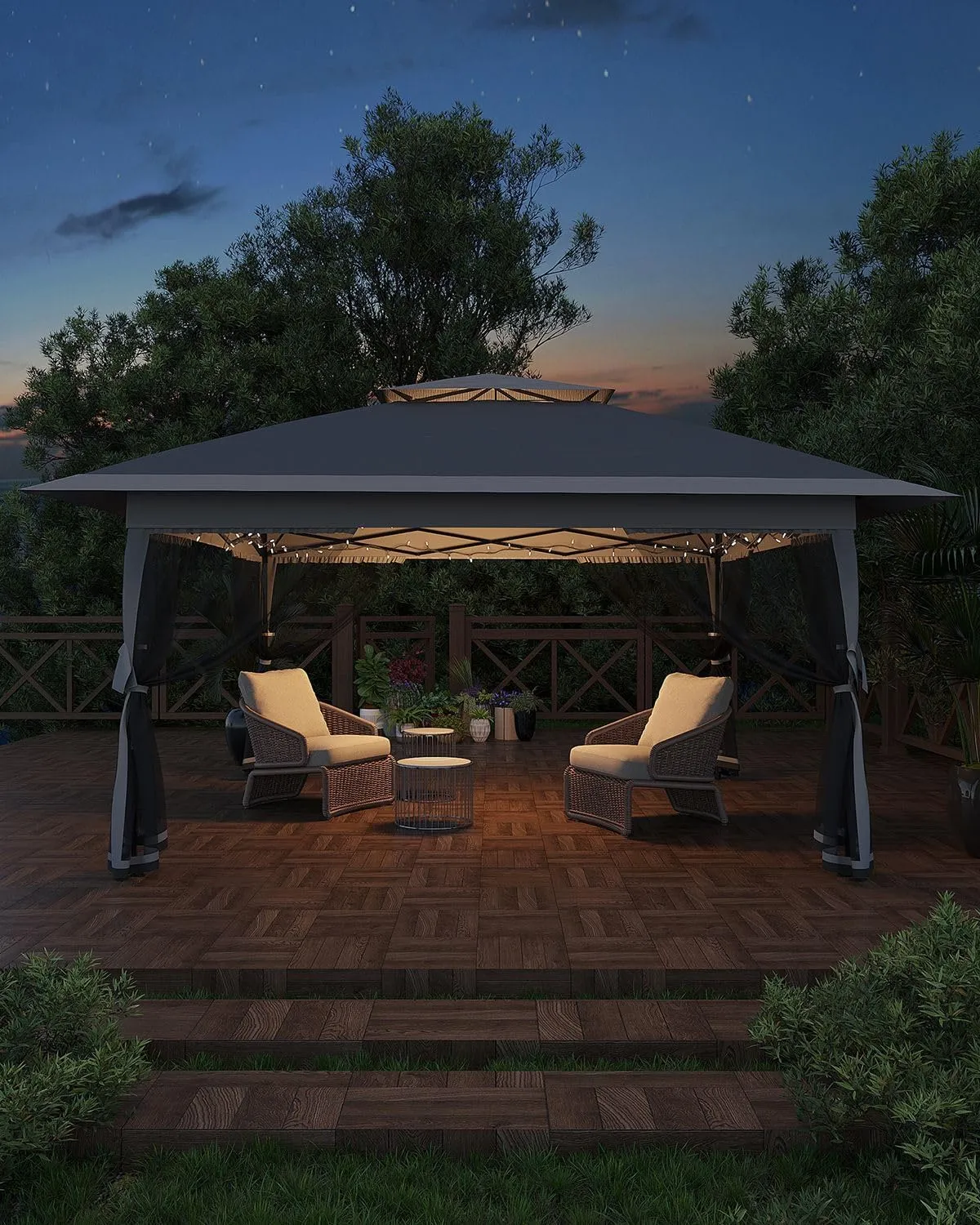 Canopy Tent 13x13, Pop Up Gazebo Tent Easy Setup with 4 Sand Bags for Backyard Garden Patio,Mosquito Netting & Height Adjustable - Gray