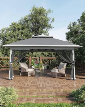 Canopy Tent 13x13, Pop Up Gazebo Tent Easy Setup with 4 Sand Bags for Backyard Garden Patio,Mosquito Netting & Height Adjustable - Gray