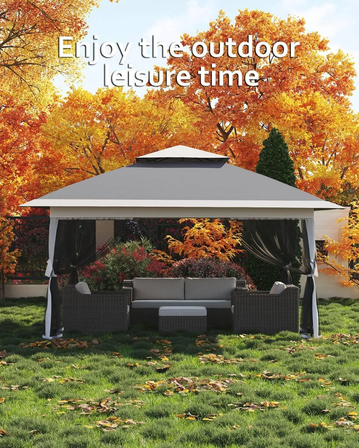 Canopy Tent 13x13, Pop Up Gazebo Tent Easy Setup with 4 Sand Bags for Backyard Garden Patio,Mosquito Netting & Height Adjustable - Gray
