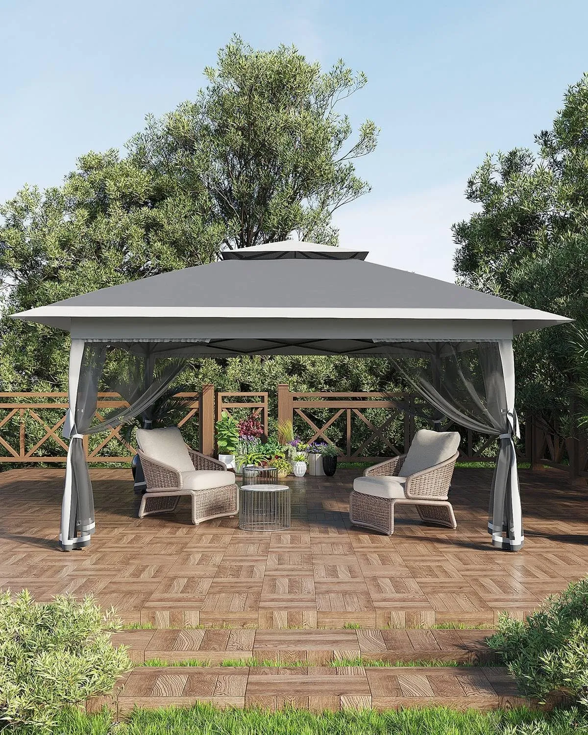 Canopy Tent 13x13, Pop Up Gazebo Tent Easy Setup with 4 Sand Bags for Backyard Garden Patio,Mosquito Netting & Height Adjustable - Gray