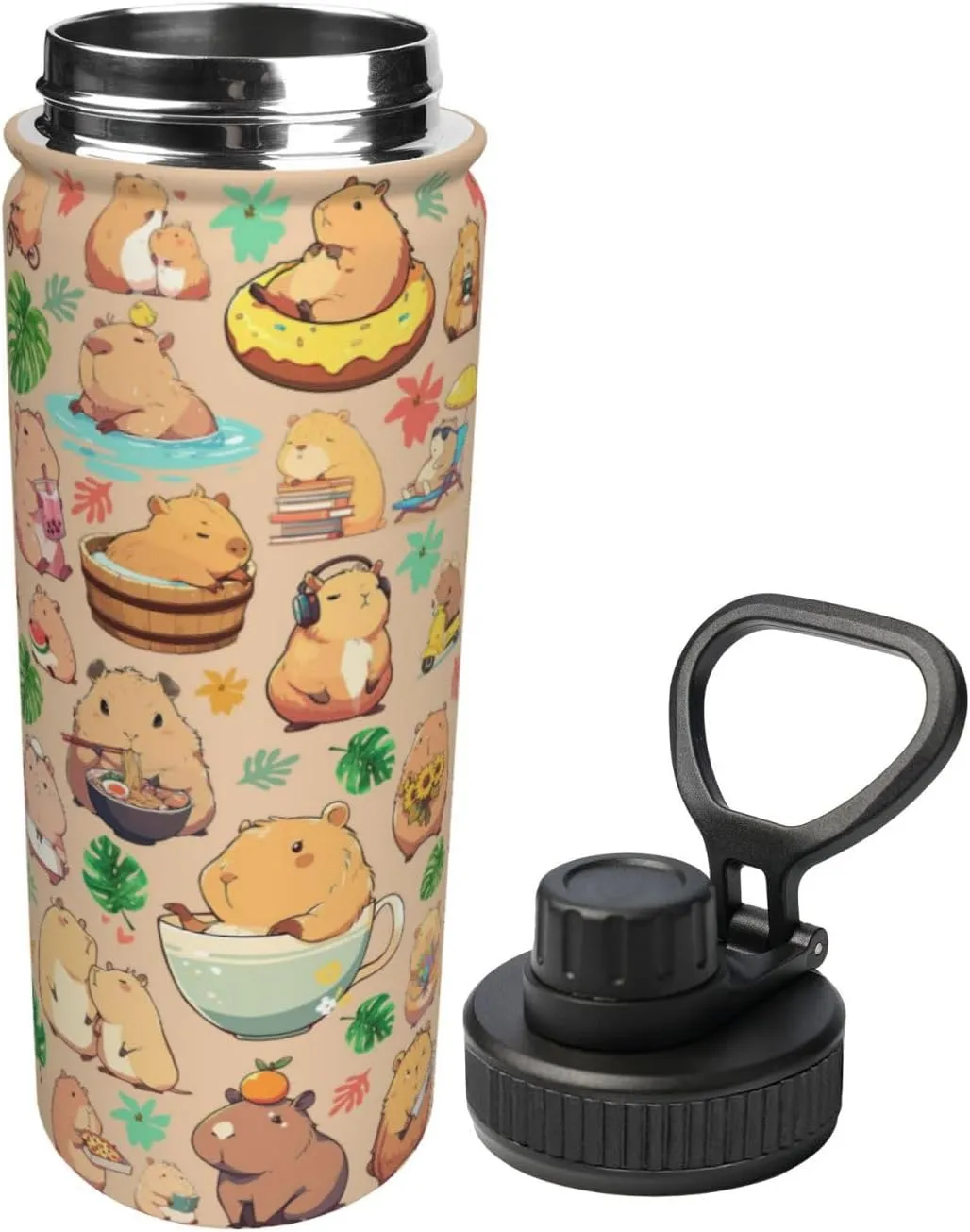Capybara Gifts Tumbler Water Bottle 18 Oz Stainless Steel Vacuum Insulated Bottle Leak Proof Cup For Hot Or Cold Drinks