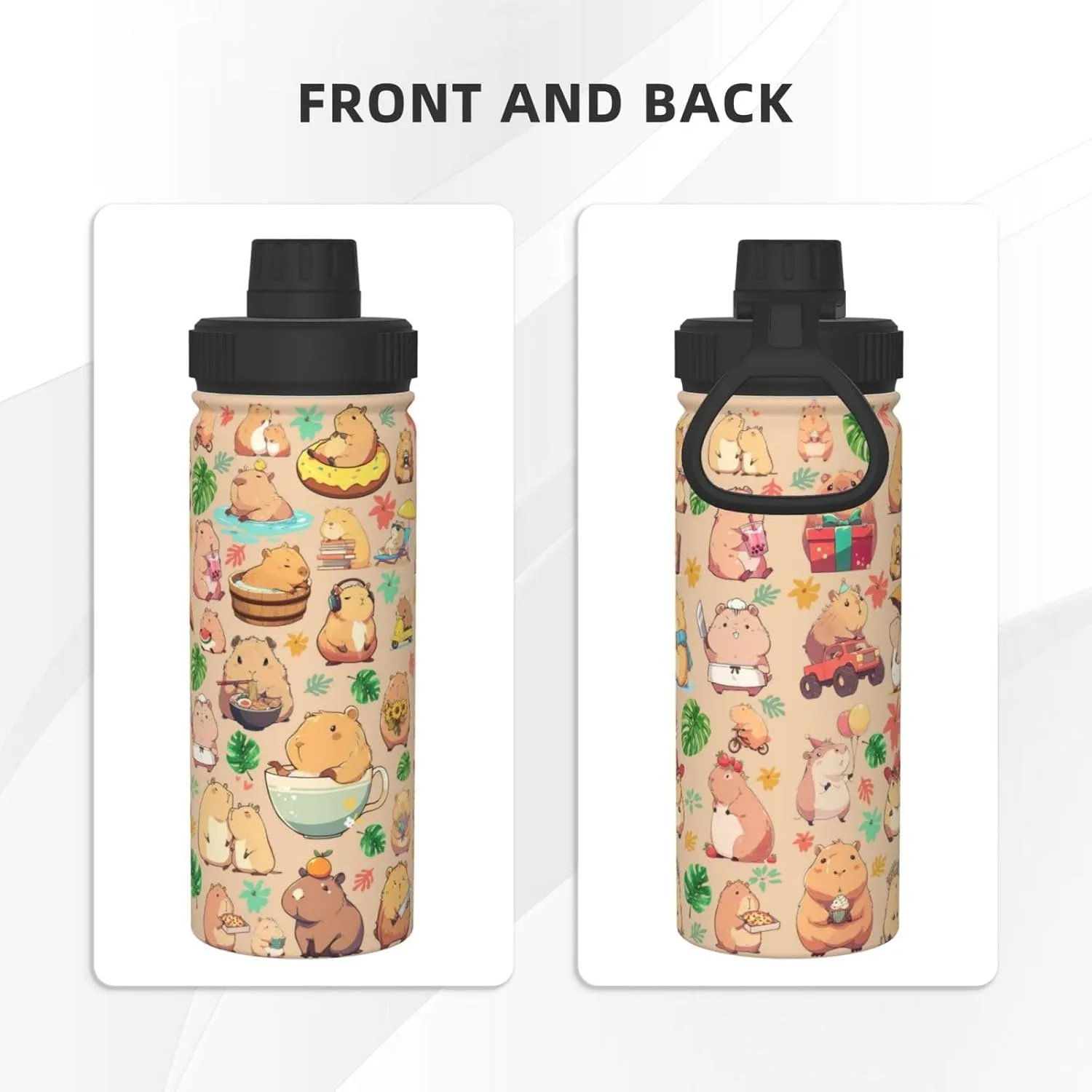 Capybara Gifts Tumbler Water Bottle 18 Oz Stainless Steel Vacuum Insulated Bottle Leak Proof Cup For Hot Or Cold Drinks