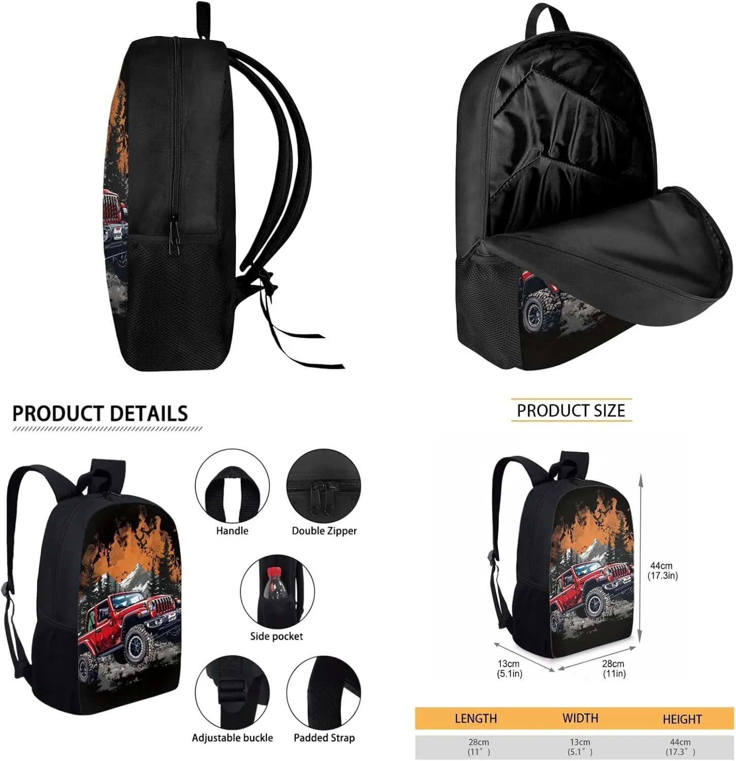 Car Boys Backpack 3 in 1 Set for 3-9 Years Kids Cool Bookbag for 2Nd 3Rd Children School Bag for Elementary Child 17 Inch Book Bags with Lunch Box Water Bottle