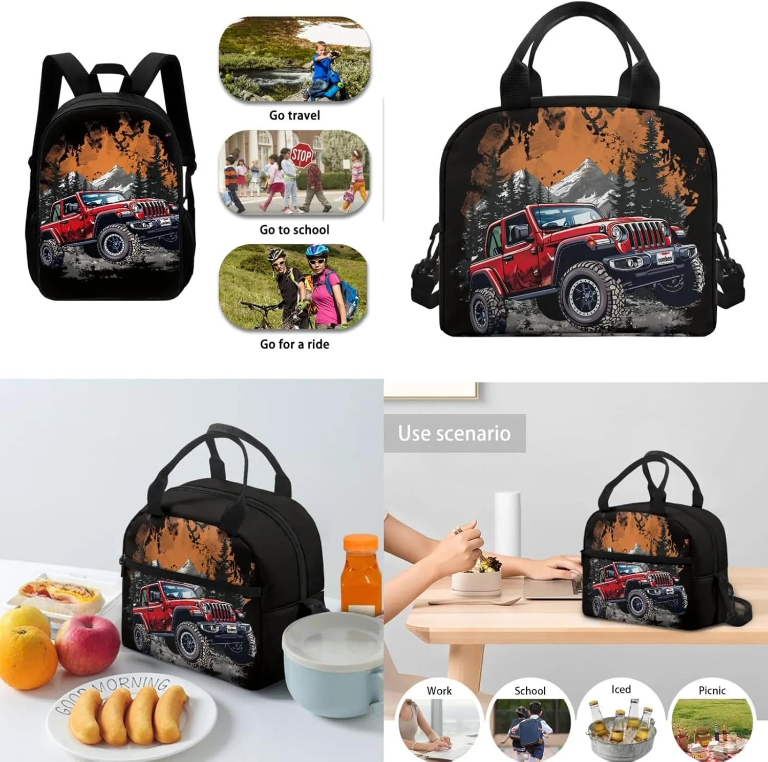 Car Boys Backpack 3 in 1 Set for 3-9 Years Kids Cool Bookbag for 2Nd 3Rd Children School Bag for Elementary Child 17 Inch Book Bags with Lunch Box Water Bottle