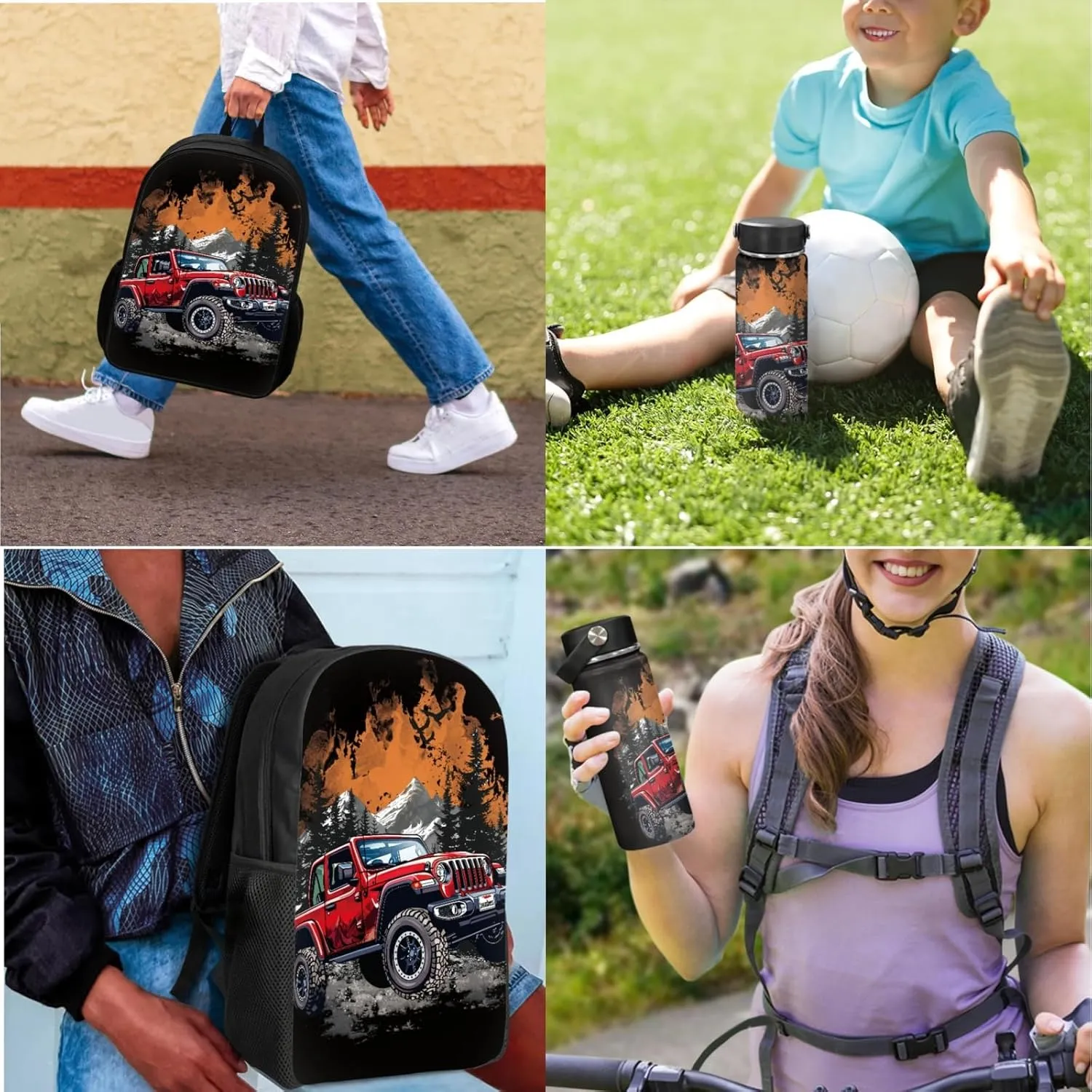 Car Boys Backpack 3 in 1 Set for 3-9 Years Kids Cool Bookbag for 2Nd 3Rd Children School Bag for Elementary Child 17 Inch Book Bags with Lunch Box Water Bottle