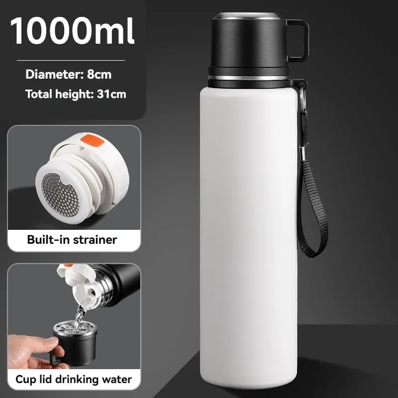 Car Vacuum Insulated Stainless Steel Water Bottle For Mazda Biante 2008-2018,Thermos Mug Leak Proof Insulated Water Bottle Reusable Water Bottle Travel Mug Thermo Mug,White-1000ml