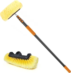 Car Wash Brush, 24FT Reach Telescopic Car Wash Brush with Long Handle, 12-Inch Soft Bristle Car Cleaning Brush for Cleaning Car, RV, Truck, Boat, Solar Panels
