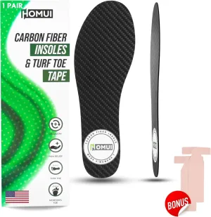 Carbon Fiber Insole (1 Pair) with Turf Toe Tape - Rigid Insole for Foot Pain Relief, Foot Fractures, Turf Toe, Hallux Rigidus, Mortons Extension - Alternative to Turf Toe Brace (M9/W10)