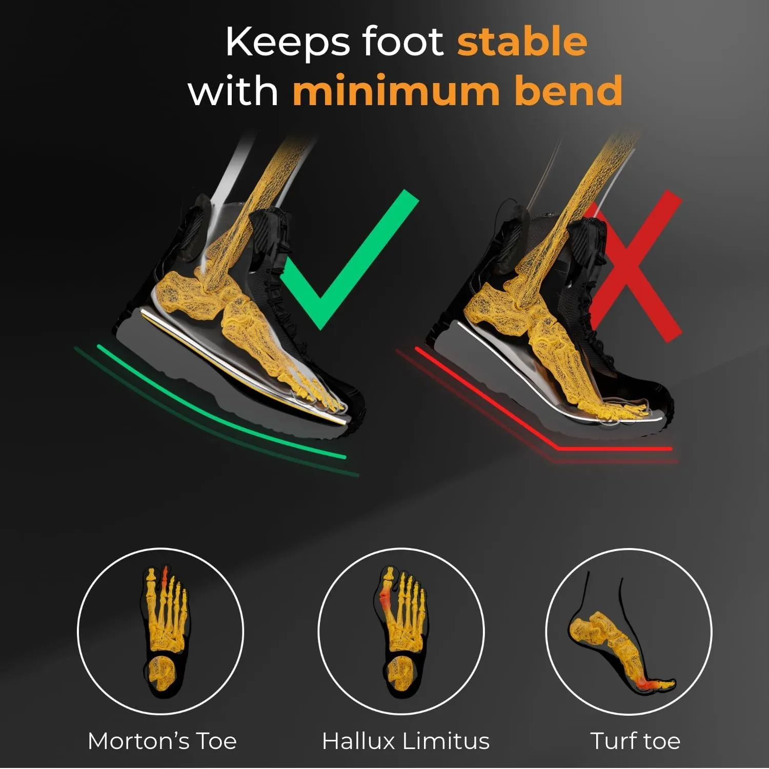 Carbon Fiber Insole - 1 pc, Men 8-8.5, Women 9 - Unisex Shoe Insert - Stiff Foot Plate - Orthotic Insole - Turf Toe, Hallux Rigidus, Flat Feet, Plantar Fasciitis, Mortons Extension