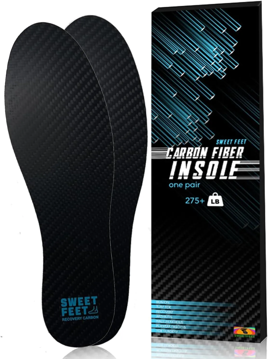 Carbon Fiber Insoles (1 Pair) for Foot Fractures, Hallux Rigidus - Rigid Shoe Inserts for Sports, Hiking, Basketball, Running - Post Op Shoe Alternative (9.05"| 6.5 Mens | 8 Womens)