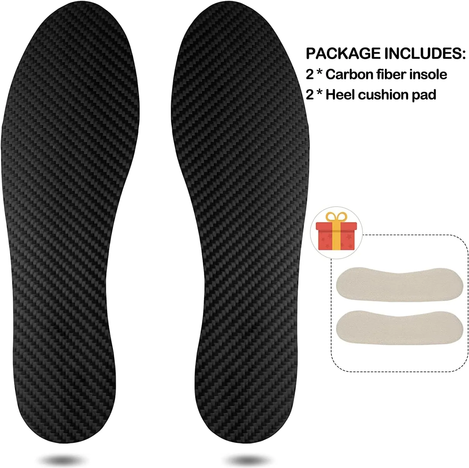 Carbon Fiber Insoles 2 Pcs, 1mm Full Length Rigid Shoe Inserts for Sports, Stiffener Insole for Men Women Foot Support by V.Step, Black, 255MM
