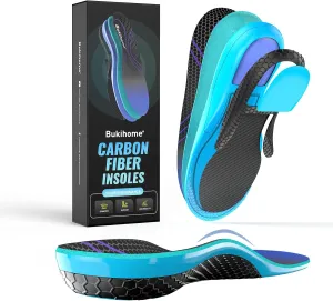 Carbon Fiber Insoles for Men & Women - Bukihome（1 Pair） High Arch & Rigid Support - Non-Cleated Shoes - Running, Hiking - Basketball, Volleyball, Racquet Sports - Injury Prevention - M
