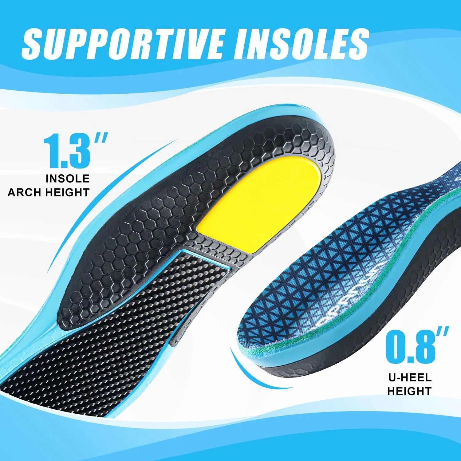 Carbon Fiber Shock-Absorbing Insole with Arch Support is Suitable for Basketball, Running, Cycling, Outdoor Hiking and Other Daily Sports. (Blue, M：6.5/7丨W：7.5/8（260mm）)