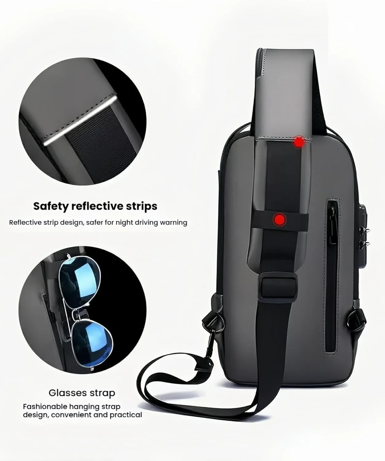 Carbon fiber streamline anti-theft shoulder bag, USB charging sports waterproof shoulder bag (Blue gold)