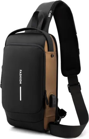 Carbon Fiber Streamline Anti-theft Sling Bag with USB Port & Waterproof, Lightweight Crossbody Bag for Hiking, Everyday Use