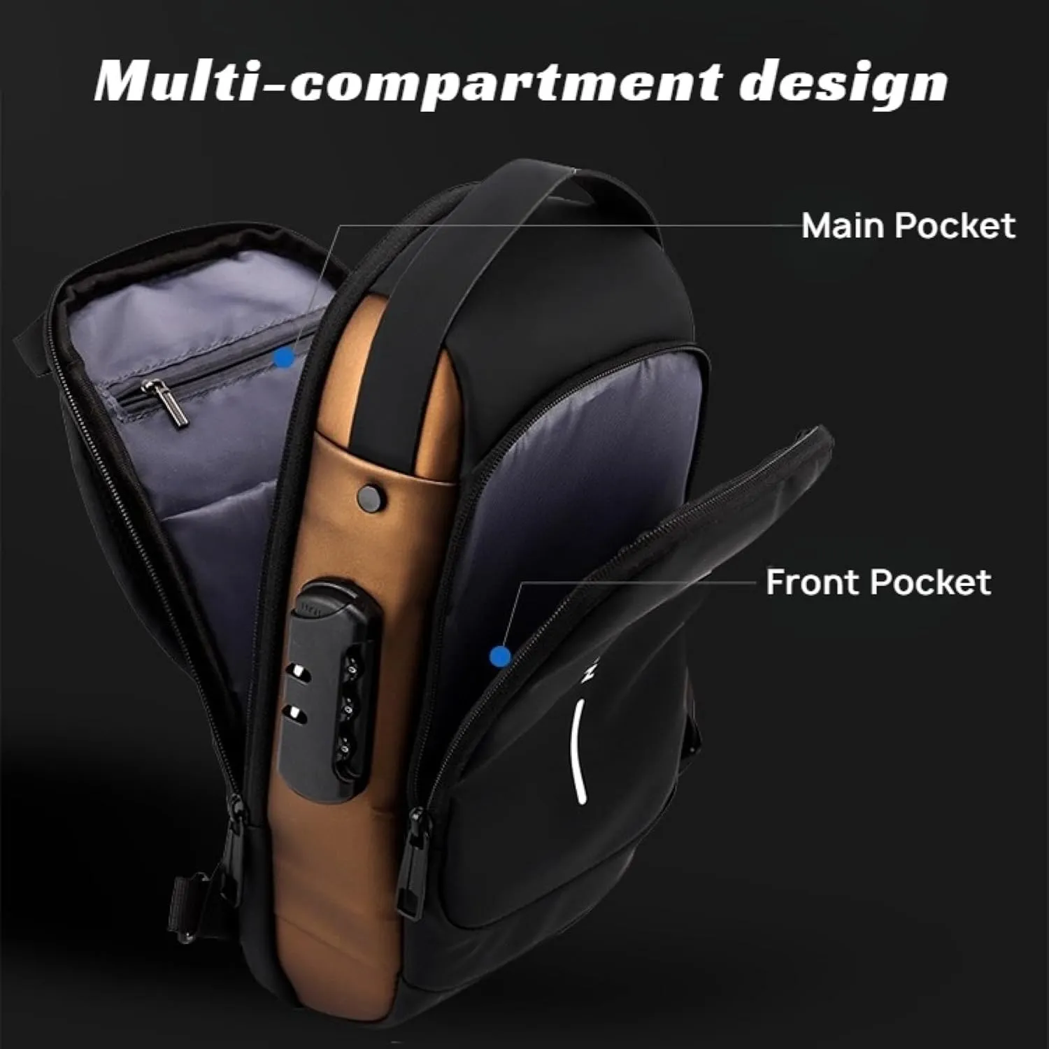 Carbon Fiber Streamline Anti-theft Sling Bag with USB Port & Waterproof, Lightweight Crossbody Bag for Hiking, Everyday Use