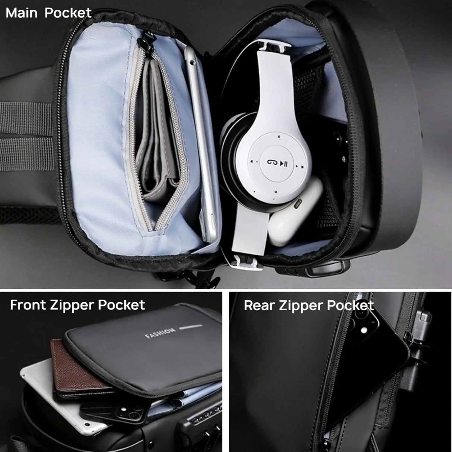 Carbon Fiber Streamline Anti-theft Sling Bag with USB Port & Waterproof, Lightweight Crossbody Bag for Hiking, Everyday Use