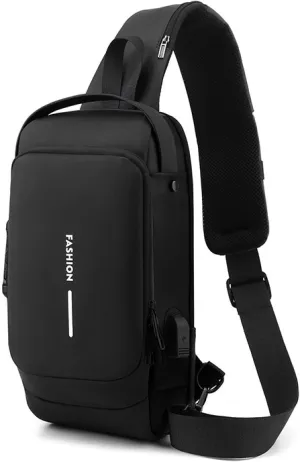 Carbon Fiber Streamline Anti-theft Sling Bag with USB Port & Waterproof, Lightweight Crossbody Bag for Hiking, Everyday Use