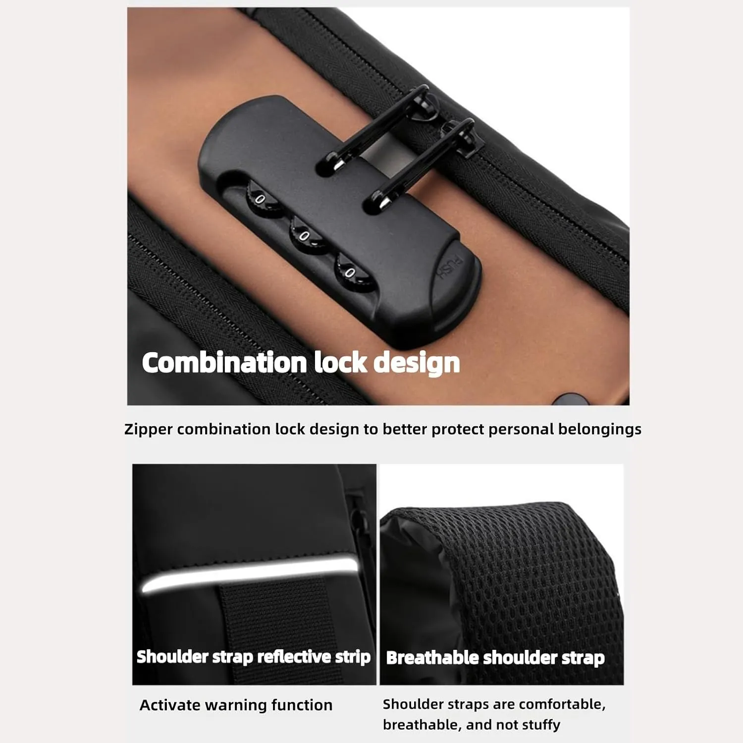 Carbon Fiber Streamlined Anti-theft Crossbody Bag, USB Charging Sports Sling Bag, Waterproof Shoulder Bag, Fashionable Crossbody Bag Suitable for Sports and Leisure (Black Collage Gold)