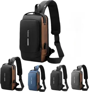 Carbon Fiber Streamlined Anti-theft Crossbody Bag, USB Charging Sports Sling Bag, Waterproof Shoulder Bag, Fashionable Crossbody Bag Suitable for Sports and Leisure (Black Collage Gold)