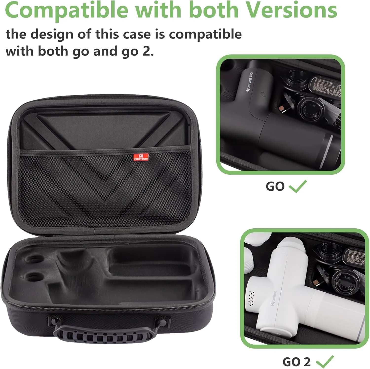 Carrying Case Compatible with Hypervolt Go 2 Travel Storage Organizer Hard Shell Bag fits for Hyperice Hypervolt GO Massage Gun Device