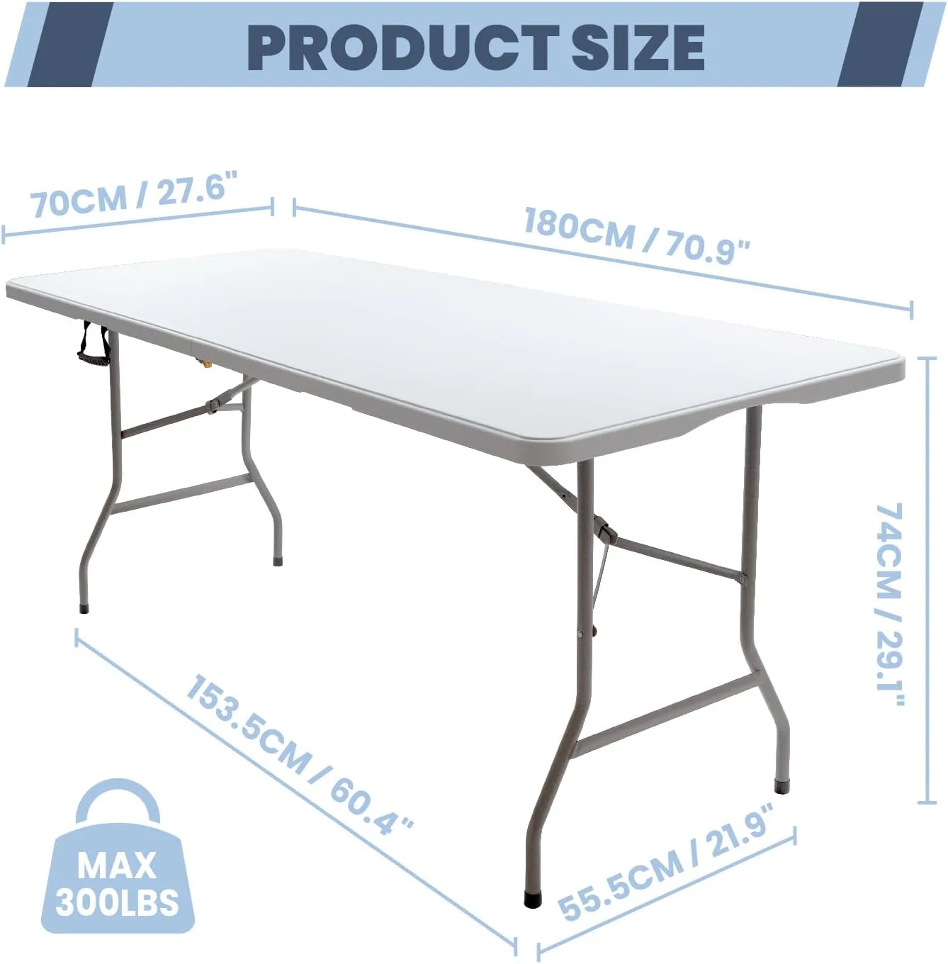 CARTMAN 6FT Folding Picnic Table Portable Fold-in-Half Plastic Dining Picnic Party Table with Tablecloth, White